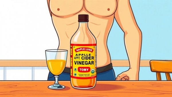 Apple cider vinegar health benefits illustration showing weight loss effects.