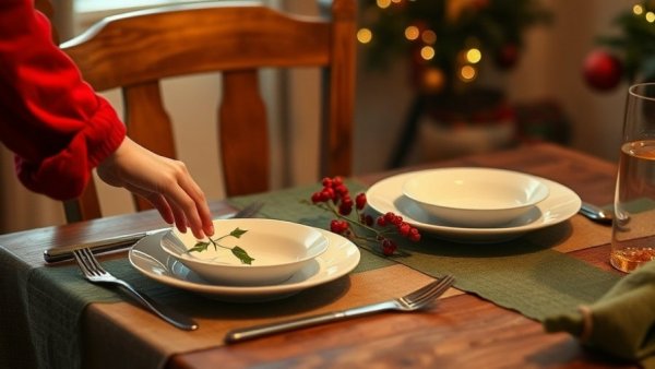 Mindful eating during the holidays at a cozy table setting.