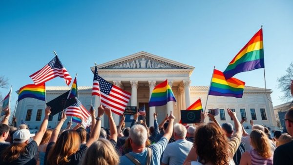 Protesters outside Supreme Court during Texas same-sex marriage lawsuit.