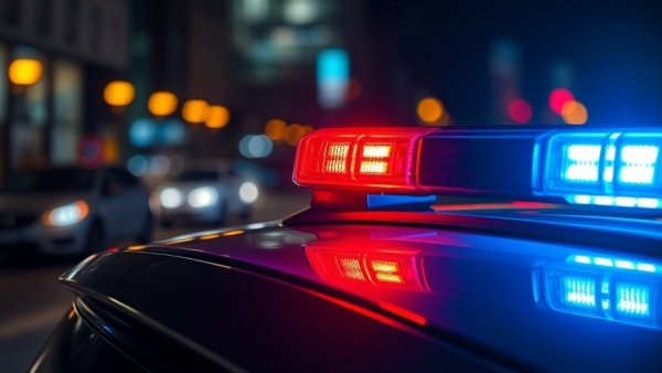 Flashing police lights in a dark urban setting for Austin breaking news.