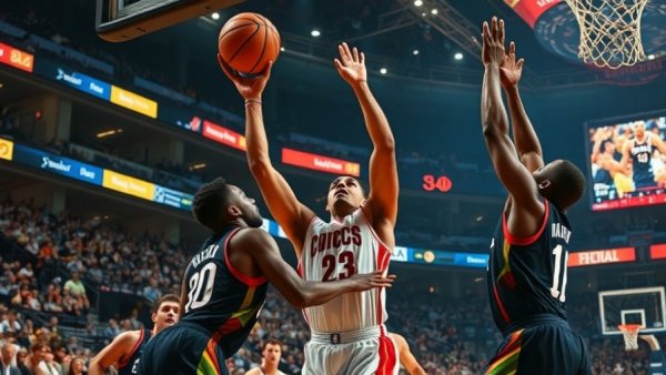 NBA Top Plays action shot of basketball game, vibrant arena.