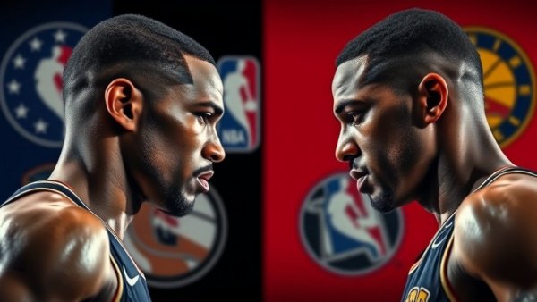 NBA game highlights: Athletes face off, dramatic lighting.