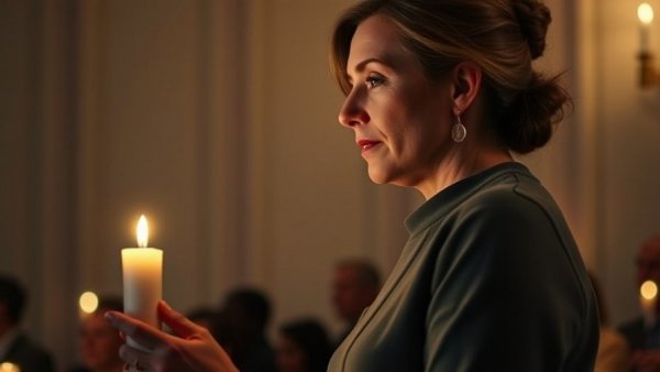 Baytown candlelight vigil for Andrew Meismer, woman speaking softly.