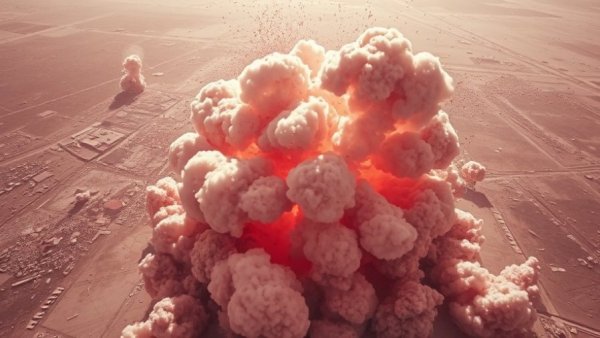 Aerial view of explosion in U.S. strikes on ISIS in Syria, infrared footage.