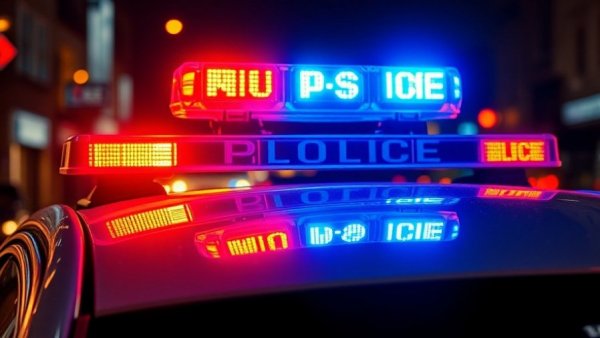 San Antonio local news: vibrant police car lights illuminating at night.