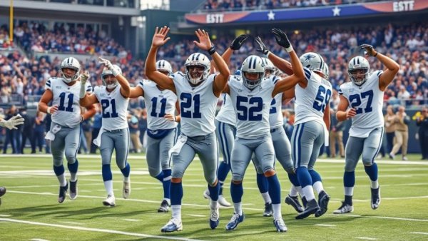 Dallas Cowboys Roster Changes team celebration on field.
