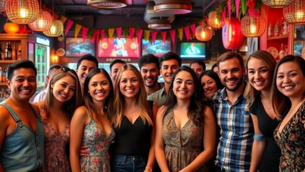 Friendly group photo in Austin bar, living in Austin.