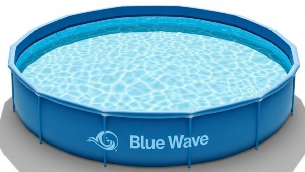 Blue Wave above-ground pool with water highlighting recall concerns.