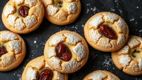 Delicious date filled sugar cookies dusted with sugar.