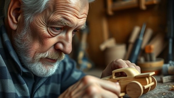 Close-up of hands crafting toy car in CASA Santa Claus foster kids workshop.