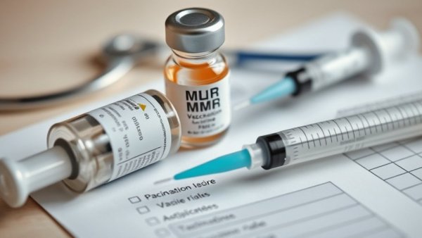 Close-up of MMR vaccine vial and syringe on medical records, highlighting measles vaccination South Carolina.