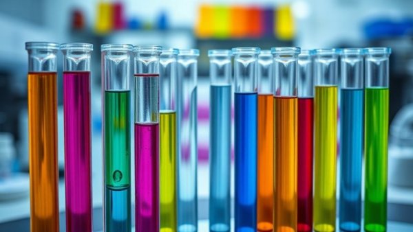 Colorful test tubes indicating serotonin treatment study surge in research lab.