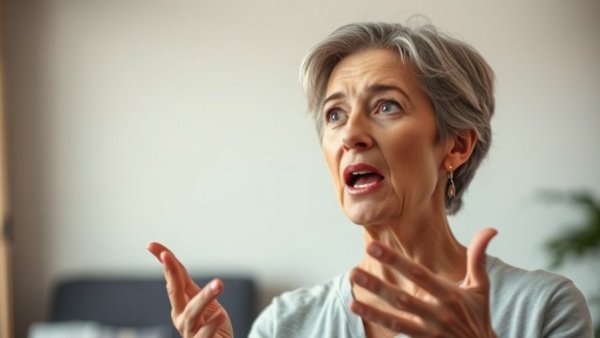 Woman discussing mental health for seniors with attentive expression.