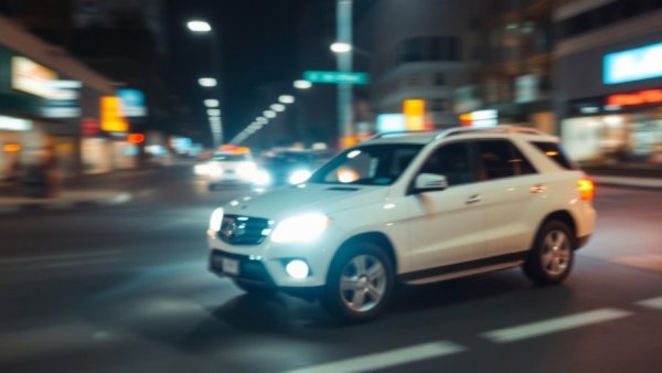 Blurry white SUV in a hit-and-run scene at night in Austin.