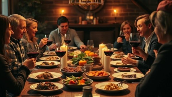 Warm dining scene, family enjoying food, responses to family comments on food and body.