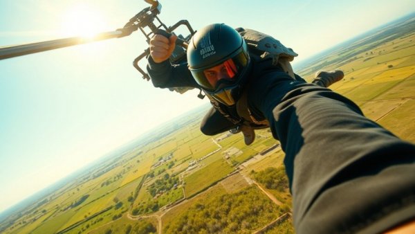 Daring Mission Impossible stunt performance showcasing aerial acrobatics.