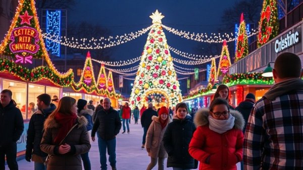 Families enjoying Christmas events in Houston with vibrant decorations.