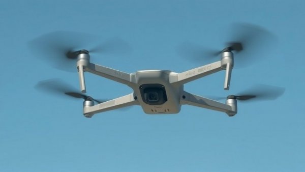 Modern drone in flight, foreign-made drones security threat concept.