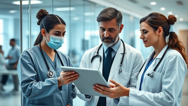 Healthcare professionals discussing AI adoption in clinical care.