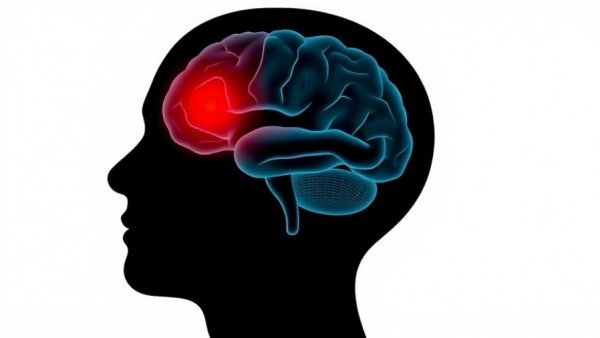 Illustrated brain injury highlighting in silhouetted head, medical illustration.