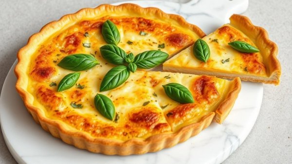 Italian Christmas Quiche garnished with basil.