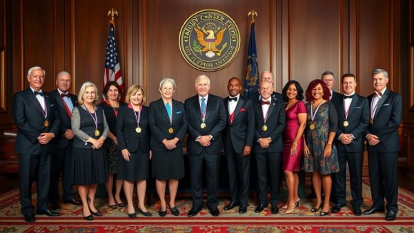 Kennedy Center Honors 2025 recipients in formal attire, posing proudly.