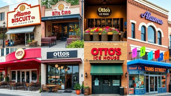Collage of new San Antonio restaurants 2025 vibrant exteriors.