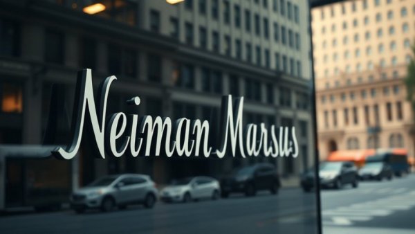 Neiman Marcus logo reflecting on city street, bankruptcy considerations