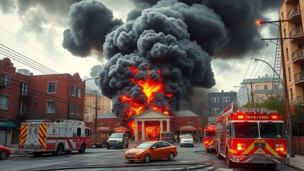 Nursing home explosion in Pennsylvania with smoke and fire.