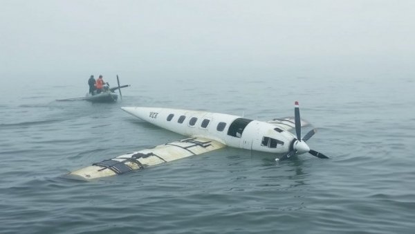 Rescue team attends Galveston Bay plane crash site.