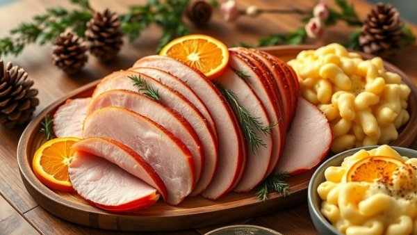 Festive Christmas dining table in Austin with ham and sides.
