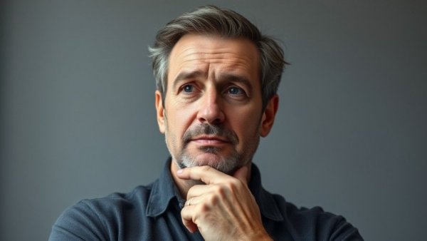 Middle-aged man thoughtful about toxic drink affecting liver health.