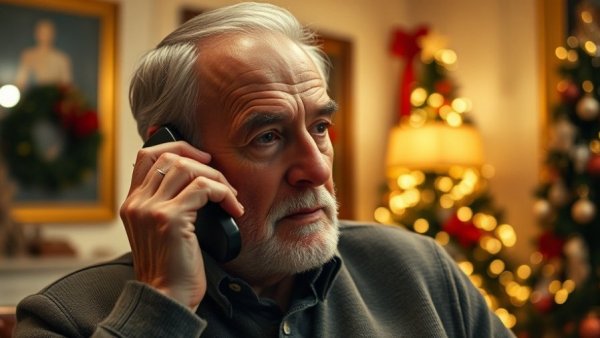 Man discussing Santa beliefs in a festive setting.