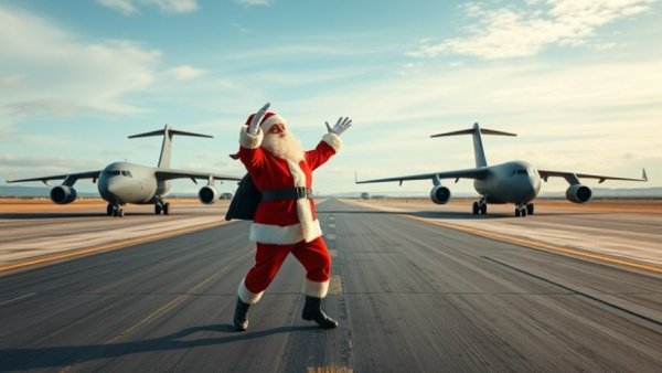 US military Santa celebrating Christmas on runway