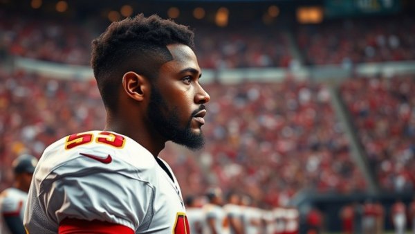 NFL player on sideline during Christmas Day game, focused expression.