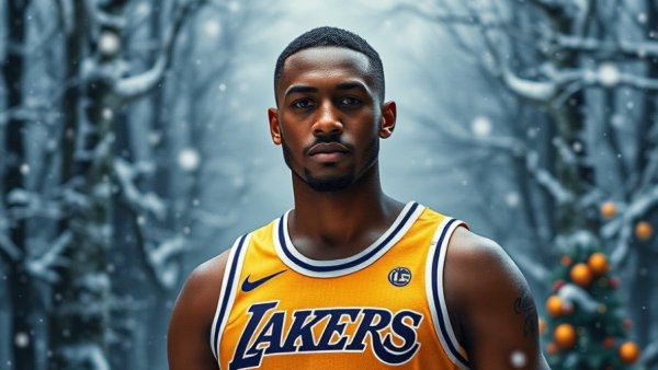 Commemorative NBA Christmas Day game poster with player, snowy background.