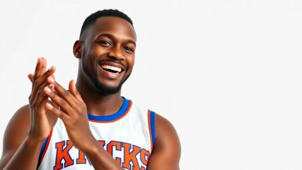 Jalen Brunson Knicks Start Bench Cut discussion, smiling player in Knicks attire.