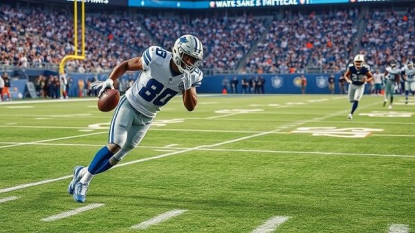 Dallas Cowboys 86 yard touchdown action during a game on a green field.