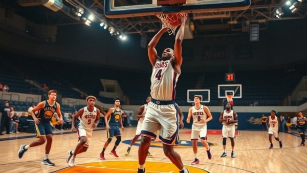 Basketball action showcasing NBA's Top Plays of the Night, dynamic dunk scene.