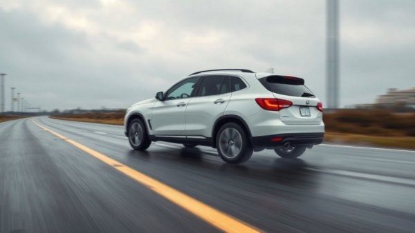 White SUV drifting across lanes highlighting dangers of drowsy driving.