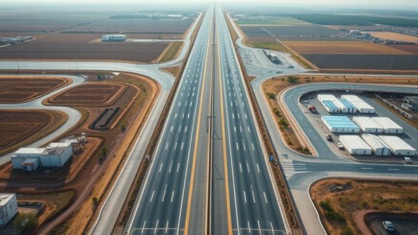 Aerial view of US 90 expansion project San Antonio, showcasing wide multi-lane highway.