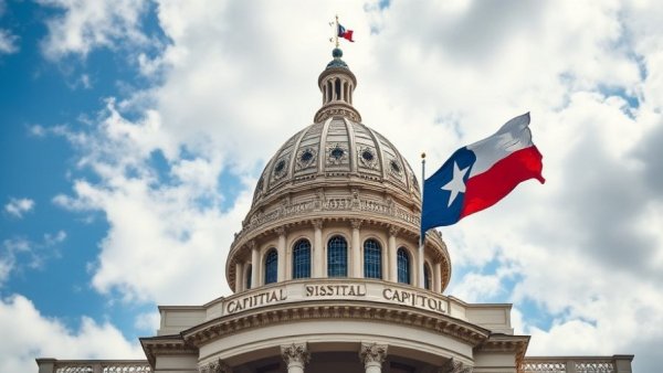 Texas State Capitol dome with flag against sky, Texas news.
