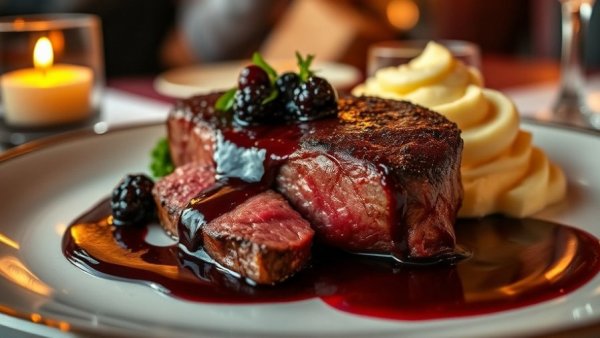 Austin's best steakhouse dish elegantly plated with sauce.