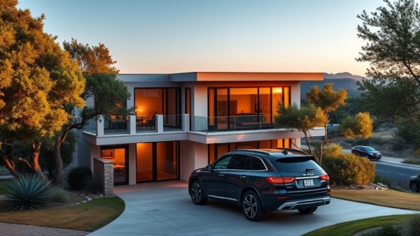 Elegant Austin home with SUV, showcasing Texas lifestyle.