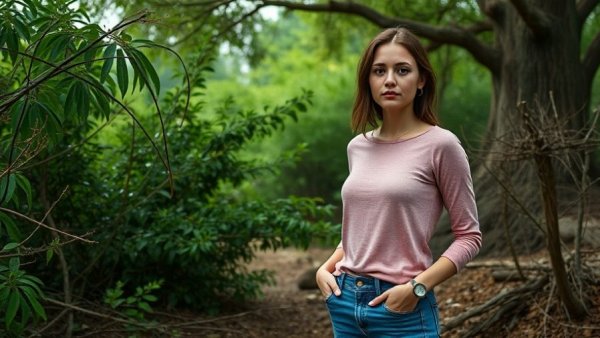 Woman stands thoughtfully in Texas Indigenous settlement site.