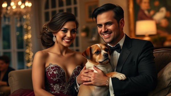 Elegant holiday gathering and cozy home moment, smiling warmly.