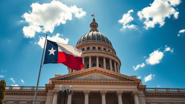 Texas news: Texas State Capitol dome and flag under blue sky.