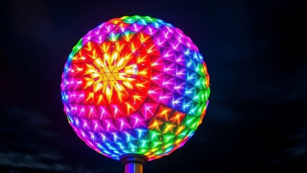 Illuminated sphere with dazzling multicolored lights for Times Square New Year’s Eve ball drop.