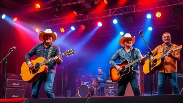 Country band performing live in Austin, vibrant stage lighting.