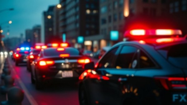 Austin traffic news at night with police lights flashing, creating a dramatic urban scene.